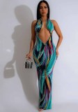 Women Sexy Backless Halter Neck Maxi Dress