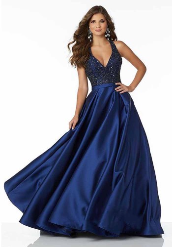 Women V-neck Backless Sexy Beads Formal Party Evening Dress
