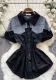 Women Contrast Patchwork Puff Sleeve Stretch Shirt