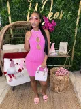 Women Stretch Ribbed Sexy Hollow Bodycon Print Dress
