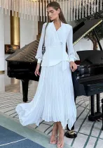 Women lace-up irregular pleated dress girdle two-piece set