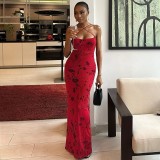 Women Vintage Printed Maxi Strap Dress