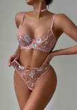 Women Lace Embroidered Bra Flower Embroidered Underwire Sexy LingerieSet