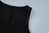 Women Summer Solid Square Neck Sleeveless Maxi Slit Dress