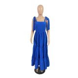 Women's Summer Fashion Sweet Bow Tie Strap Slim A-Line Long Dress