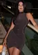 Women's Sexy Half Turtle Neck Sleeveless Slim Pleated Bodycon Dress