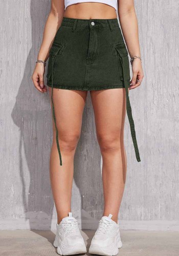 Cargo Fashionable A-Line Skirt Washed Street Trendy Denim Mini Skirt