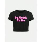 Spring Women's Street Fashion Round Neck Short Sleeve T-Shirt Letter Print Crop Strap Top