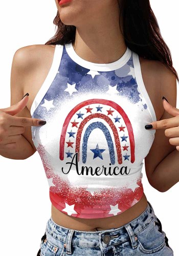 Summer Fashion Women's Clothing American Flag Printing Sleeveless Short Vest