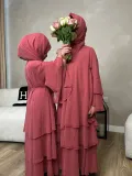 Fashion Patchwork Three-Layer Chiffon Long Dress Parent-Child Wear