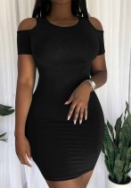 Women's Clothing Sexy Fashionable Solid Color Cutout Short Sleeve Bodycon Dress