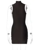 Women's Sexy Half Turtle Neck Sleeveless Slim Pleated Bodycon Dress