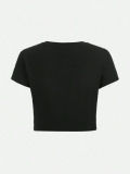 Spring Women's Street Fashion Round Neck Short Sleeve T-Shirt Letter Print Crop Strap Top