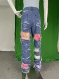 Women Printed Ripped Casual Denim Pants