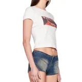 Slim Fit Short Round Neck Printed Short-Sleeved Top Casual T-Shirt