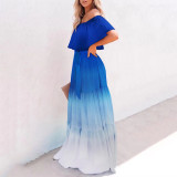 Women's Gradient Color Printed Off Shoulder Maxi Dress