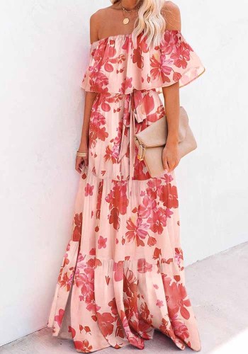 Women's Gradient Color Printed Off Shoulder Maxi Dress