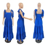 Women's Summer Fashion Sweet Bow Tie Strap Slim A-Line Long Dress