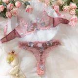 Women Lace Embroidered Bra Flower Embroidered Underwire Sexy LingerieSet