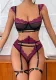 Sexy Fashionable Lace Patchwork Mesh Sexy Four-Piece Lingerie Set