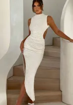 Sexy Hollow Low Back Sleeveless High Slit Bodycon Long Dress