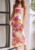 Spring Summer Chic Print Strapless Satin Dress