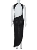 Sexy Hollow Low Back Sleeveless High Slit Bodycon Long Dress