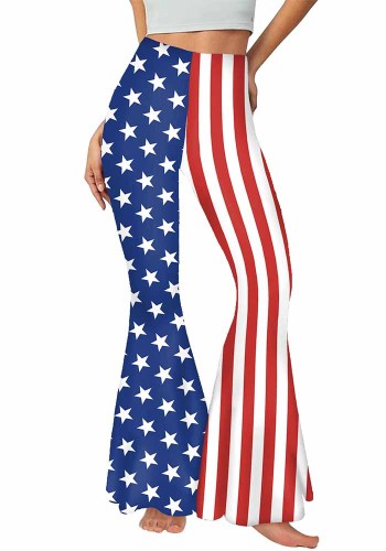 Summer Women's American Flag Print Casual Bell Bottom Pants