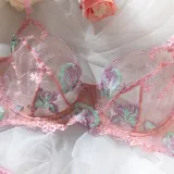 Women Lace Embroidered Bra Flower Embroidered Underwire Sexy LingerieSet