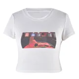 Slim Fit Short Round Neck Printed Short-Sleeved Top Casual T-Shirt