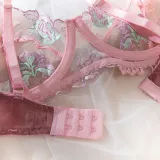 Women Lace Embroidered Bra Flower Embroidered Underwire Sexy LingerieSet