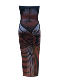 Women mesh printed slit sexy Maxi Dress