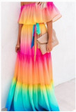 Women's Gradient Color Printed Off Shoulder Maxi Dress