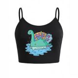 Spring Women's Street Fashion Round Neck Short Sleeve T-Shirt Letter Print Crop Strap Top