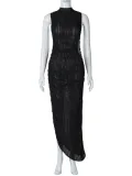 Sexy Hollow Low Back Sleeveless High Slit Bodycon Long Dress