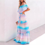 Women's Gradient Color Printed Off Shoulder Maxi Dress