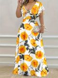 Summer Printed V-Neck Short-Sleeved Maxi Dress