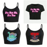 Spring Women's Street Fashion Round Neck Short Sleeve T-Shirt Letter Print Crop Strap Top