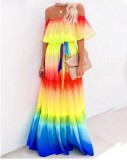 Women's Gradient Color Printed Off Shoulder Maxi Dress
