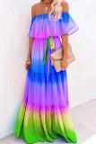 Women's Gradient Color Printed Off Shoulder Maxi Dress
