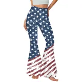 Summer Women's American Flag Print Casual Bell Bottom Pants