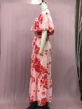 Women's Gradient Color Printed Off Shoulder Maxi Dress