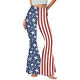 Summer Women's American Flag Print Casual Bell Bottom Pants