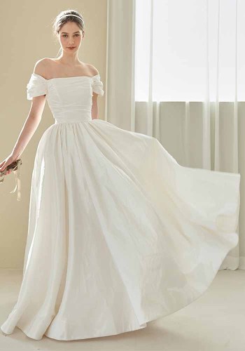 Chic Wedding Dress Bridal White Retro Off Shoulder White Long Gown
