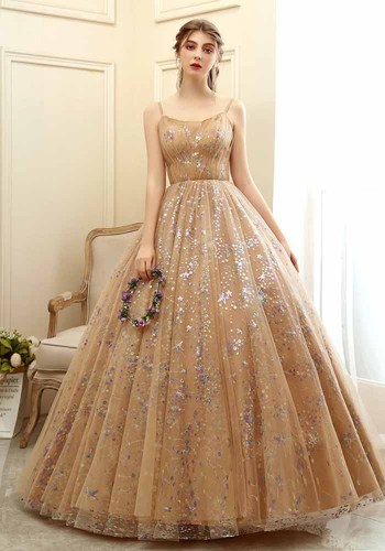 Luxury Strap A-Line Evening Dress Elegant Wedding Gown