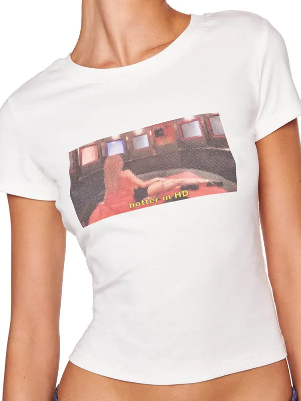 Slim Fit Short Round Neck Printed Short-Sleeved Top Casual T-Shirt