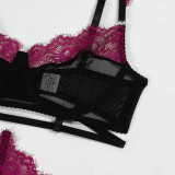 Sexy Fashionable Lace Patchwork Mesh Sexy Four-Piece Lingerie Set