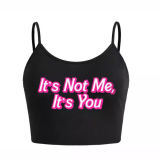 Spring Women's Street Fashion Round Neck Short Sleeve T-Shirt Letter Print Crop Strap Top