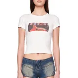 Slim Fit Short Round Neck Printed Short-Sleeved Top Casual T-Shirt