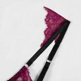 Sexy Fashionable Lace Patchwork Mesh Sexy Four-Piece Lingerie Set